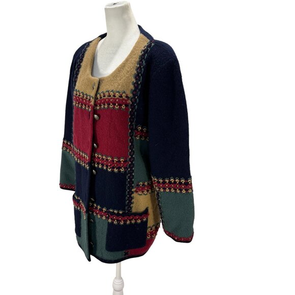 Vintage Mister Leonard 100% Wool Patchwork Cardigan Jacket - Picture 2 of 6